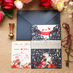 Elegant Laser Cut Floral Wedding Invitation Suite | Custom Vellum Belly Band & Shimmer Envelope