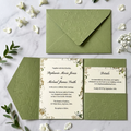 Sage Green Embossed Botanical Wedding Invitation Suite | Floral Pocket Fold