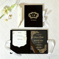 Luxury Black Velvet Folio Wedding Invitation Suite with Gold Foil Acrylic Invite & Monogram