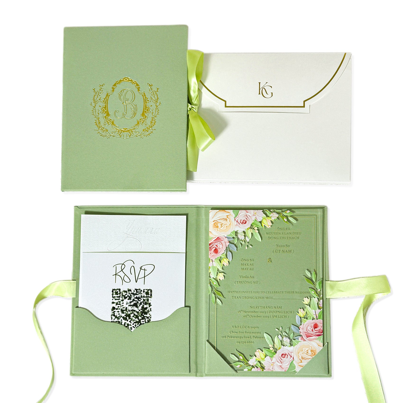 Luxury Black Velvet Folio Wedding Invitation Suite with Gold Foil Acrylic Invite & Monogram