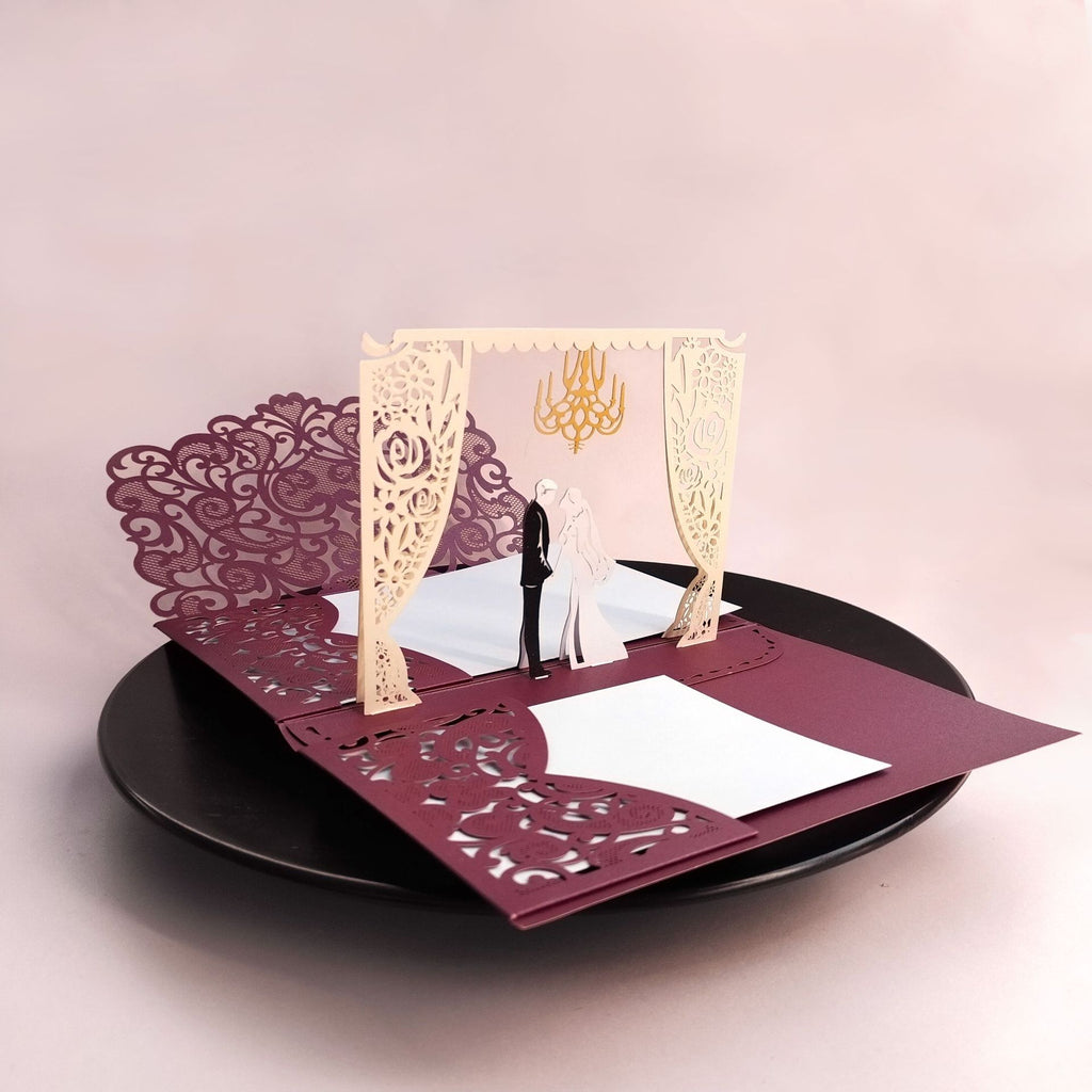 3D Pop Up Bride & Groom Wedding Invitation Suite with Laser Cut Pocket