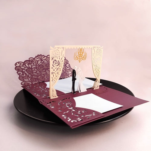 3D Pop Up Bride & Groom Wedding Invitation Suite with Laser Cut Pocket