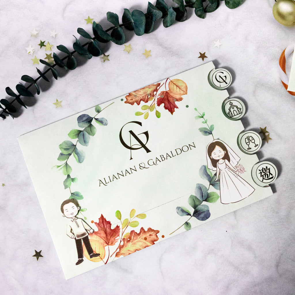 Cute Couple Fall Wedding Invitations | Interactive Pull-Out Sliding Card