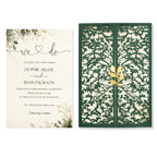 Elegant Emerald Green Laser Cut Gatefold Wedding Invitations with Gold Leaf Clasp