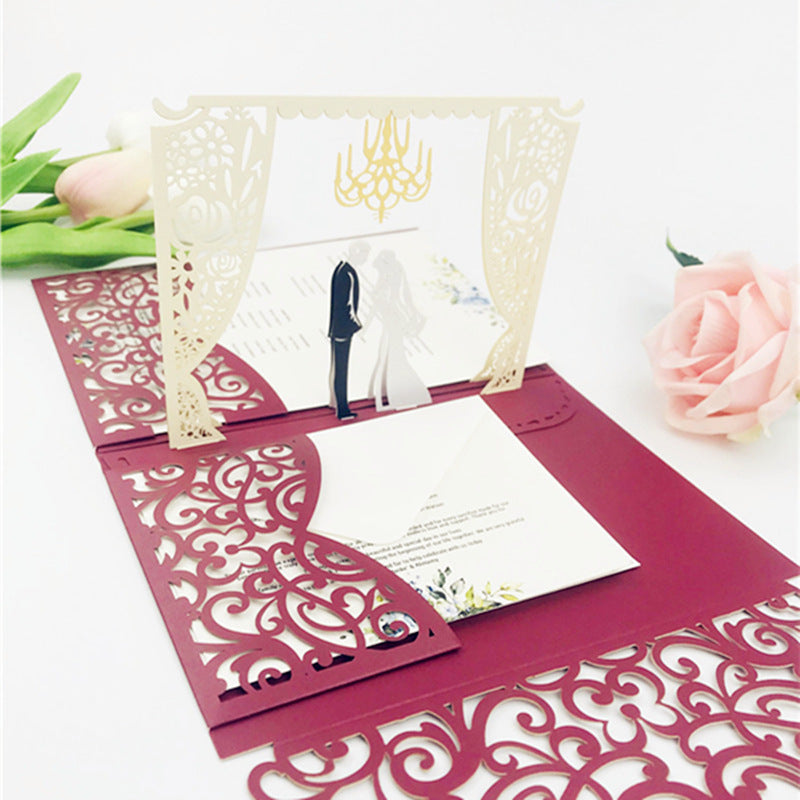 3D Pop Up Bride & Groom Wedding Invitation Suite with Laser Cut Pocket