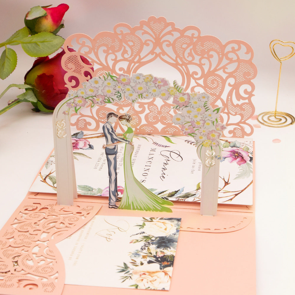 Romantic 3D Pop Up Wedding Arch Invitations with Custom Printed Inserts