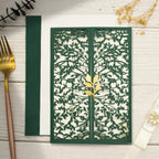 Elegant Emerald Green Laser Cut Gatefold Wedding Invitations with Gold Leaf Clasp