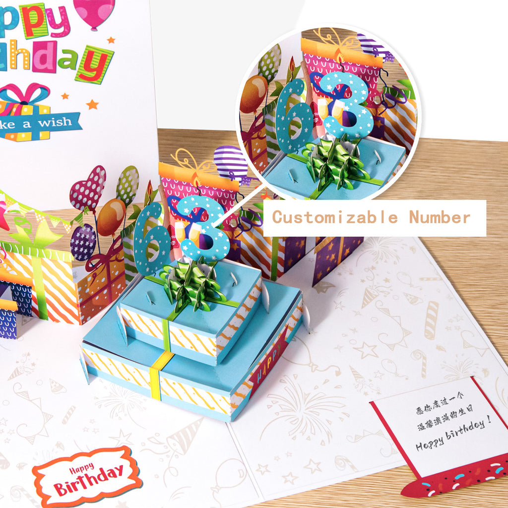 3D Pop-Up Birthday Card with Customizable Number – Handmade Gift Box Greeting Card