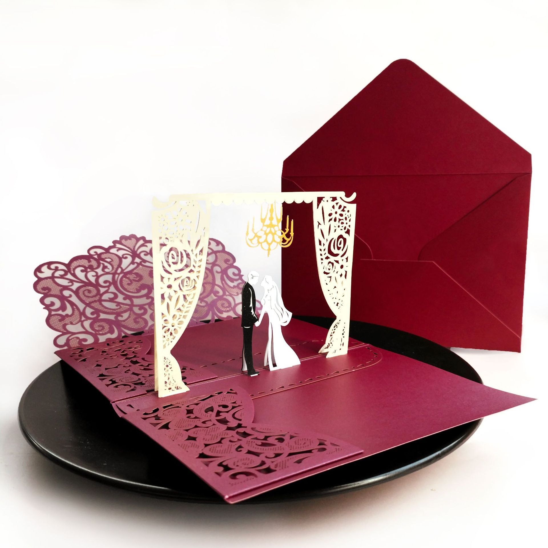 3D Pop Up Bride & Groom Wedding Invitation Suite with Laser Cut Pocket