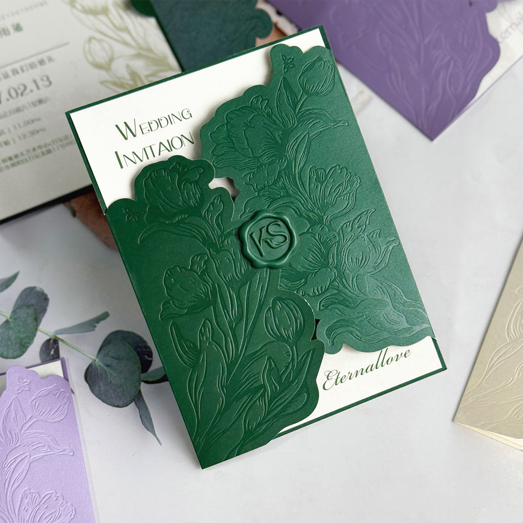 Personalized Laser Cut Gatefold Wedding Invitations with Wax Seal