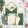 Emerald Green Laser Cut Pocket Wedding Invitations with Floral Envelope Liners & Printed Inserts