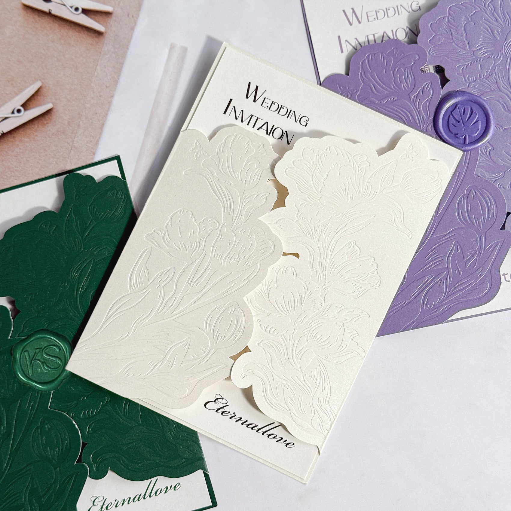 Personalized Laser Cut Gatefold Wedding Invitations with Wax Seal