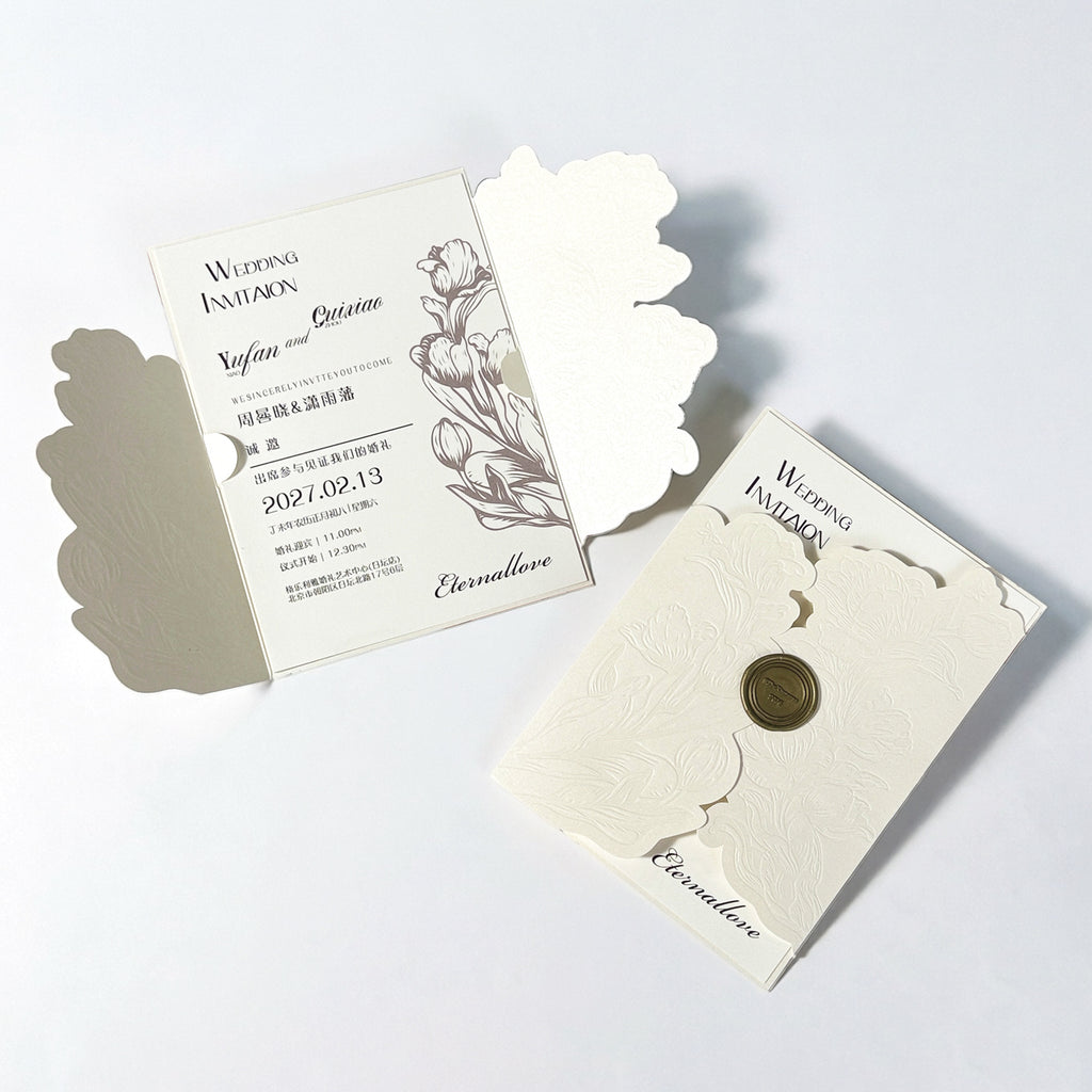 Personalized Laser Cut Gatefold Wedding Invitations with Wax Seal