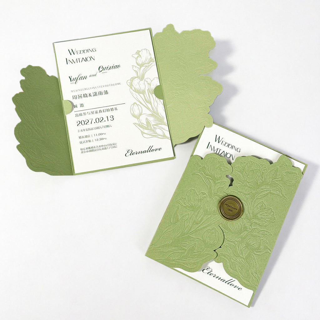Personalized Laser Cut Gatefold Wedding Invitations with Wax Seal