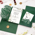 Emerald Green Tropical Leaf Laser Cut Pocket Wedding Invitation Suite