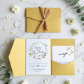 Custom Pocket Fold Wedding Invitation Suite with Floral Inserts & Ribbon